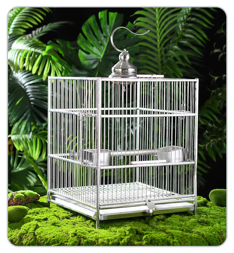 Large Square Stainless Steel Bird Cage for Myna Starling Parrot Villa Metal Cage