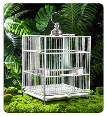 Large Square Stainless Steel Bird Cage for Myna Starling Parrot Villa Metal Cage