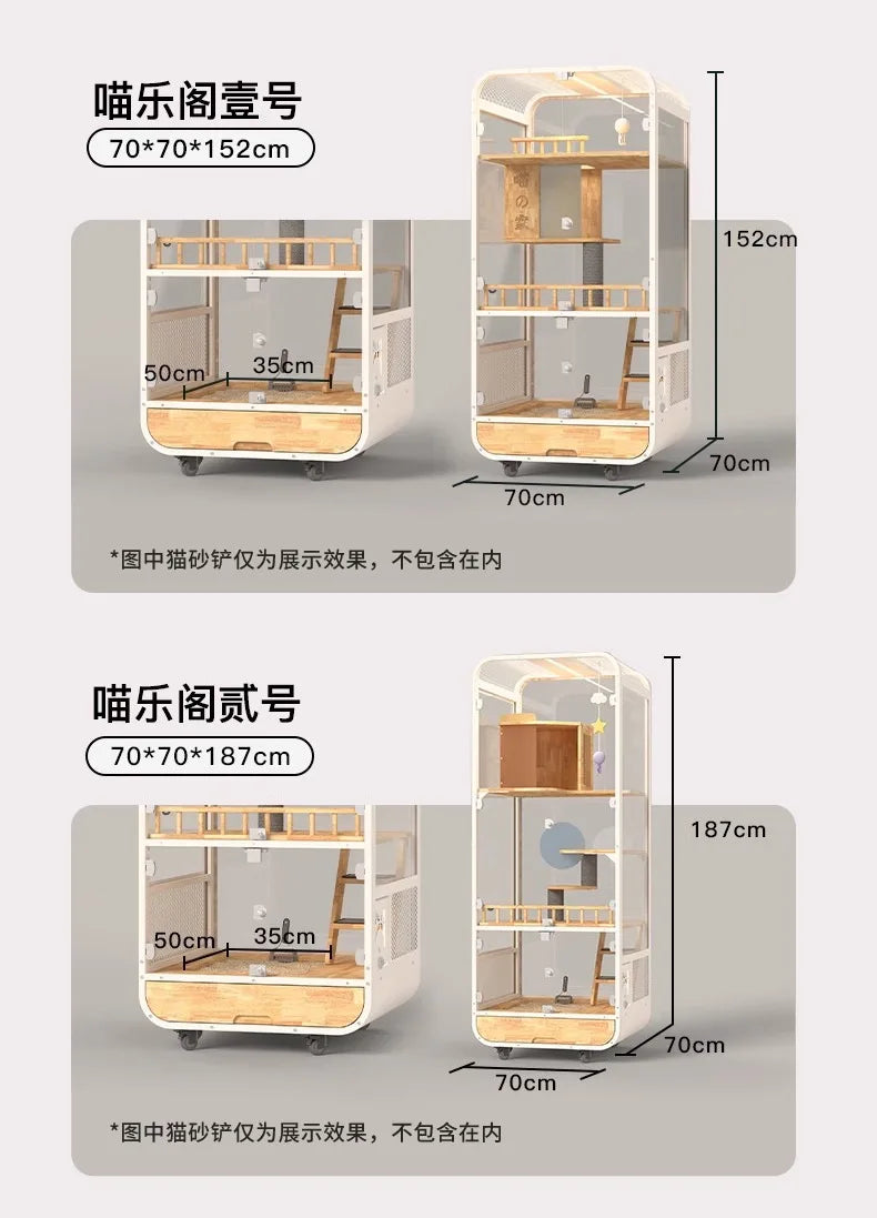 Cat villa solid wood panoramic glass luxury large space cabinet cage can put smart toilet three-story nest house for home use
