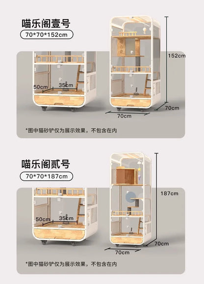 Cat villa solid wood panoramic glass luxury large space cabinet cage can put smart toilet three-story nest house for home use