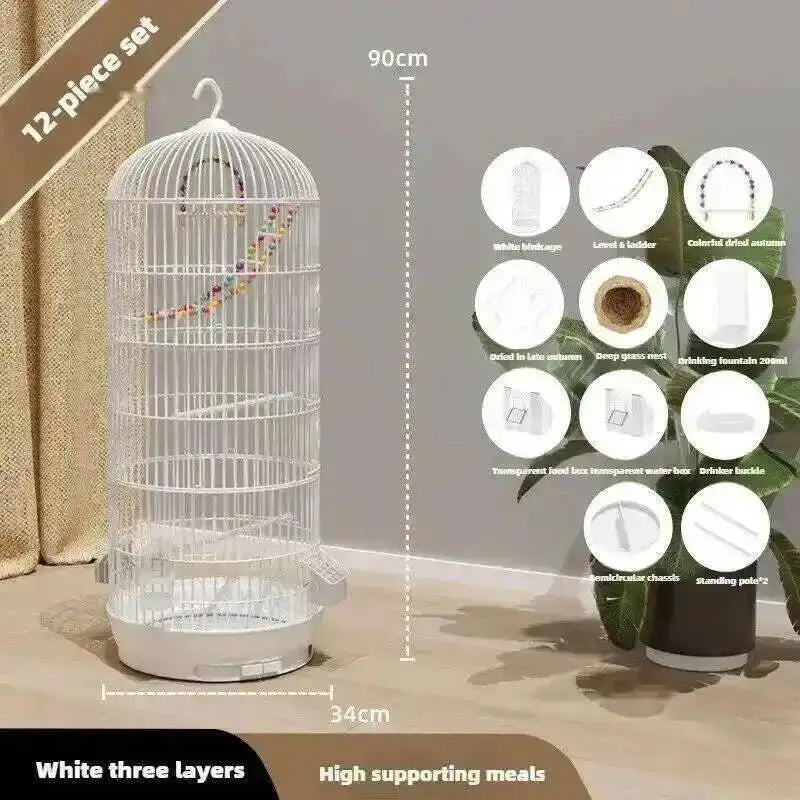 Wrought Retro Household Bird Nordic Round Iron Metal Parrot Cage Large Size Luxury Bird Villa Creative White Parrot House L