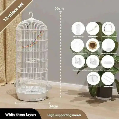 Wrought Retro Household Bird Nordic Round Iron Metal Parrot Cage Large Size Luxury Bird Villa Creative White Parrot House L