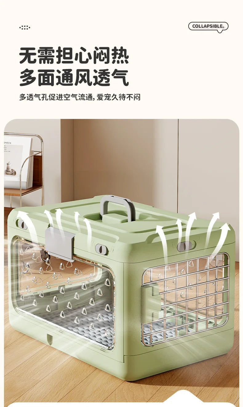 Pet supplies Portable pet air bag folding Dog suitcase out car carrying large capacity cat checked transparent box