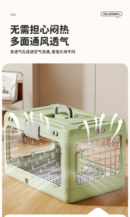 Pet supplies Portable pet air bag folding Dog suitcase out car carrying large capacity cat checked transparent box