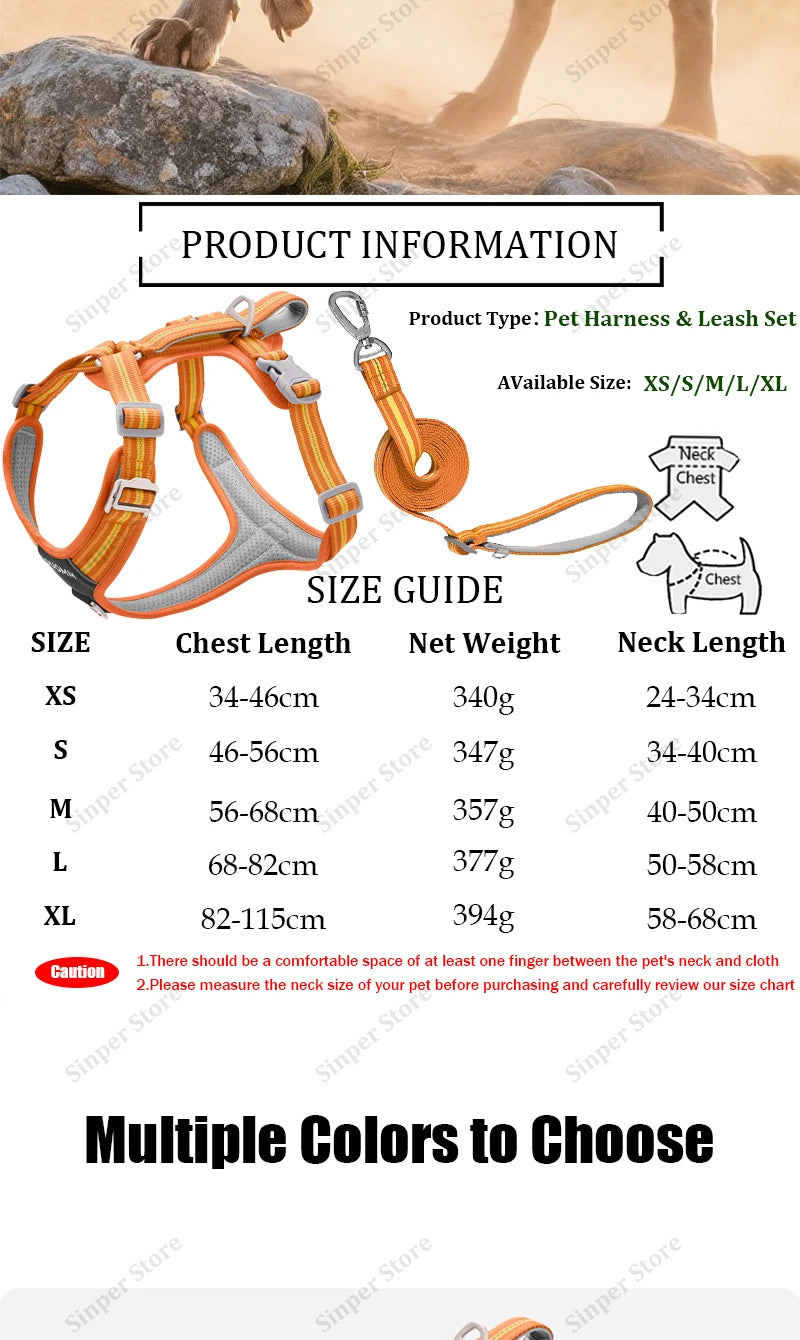 Dog Harness and Leash Set for Large Dogs Heavy Duty No Pull Service Dog Vest with Dog Seat Belt Reflective Adjustable Pet Harnes