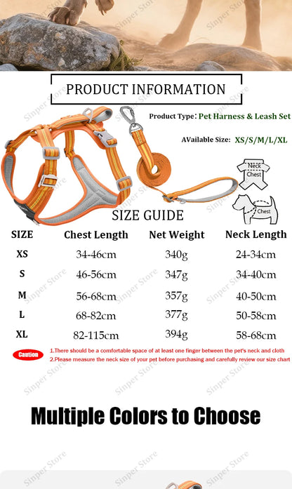 Dog Harness and Leash Set for Large Dogs Heavy Duty No Pull Service Dog Vest with Dog Seat Belt Reflective Adjustable Pet Harnes