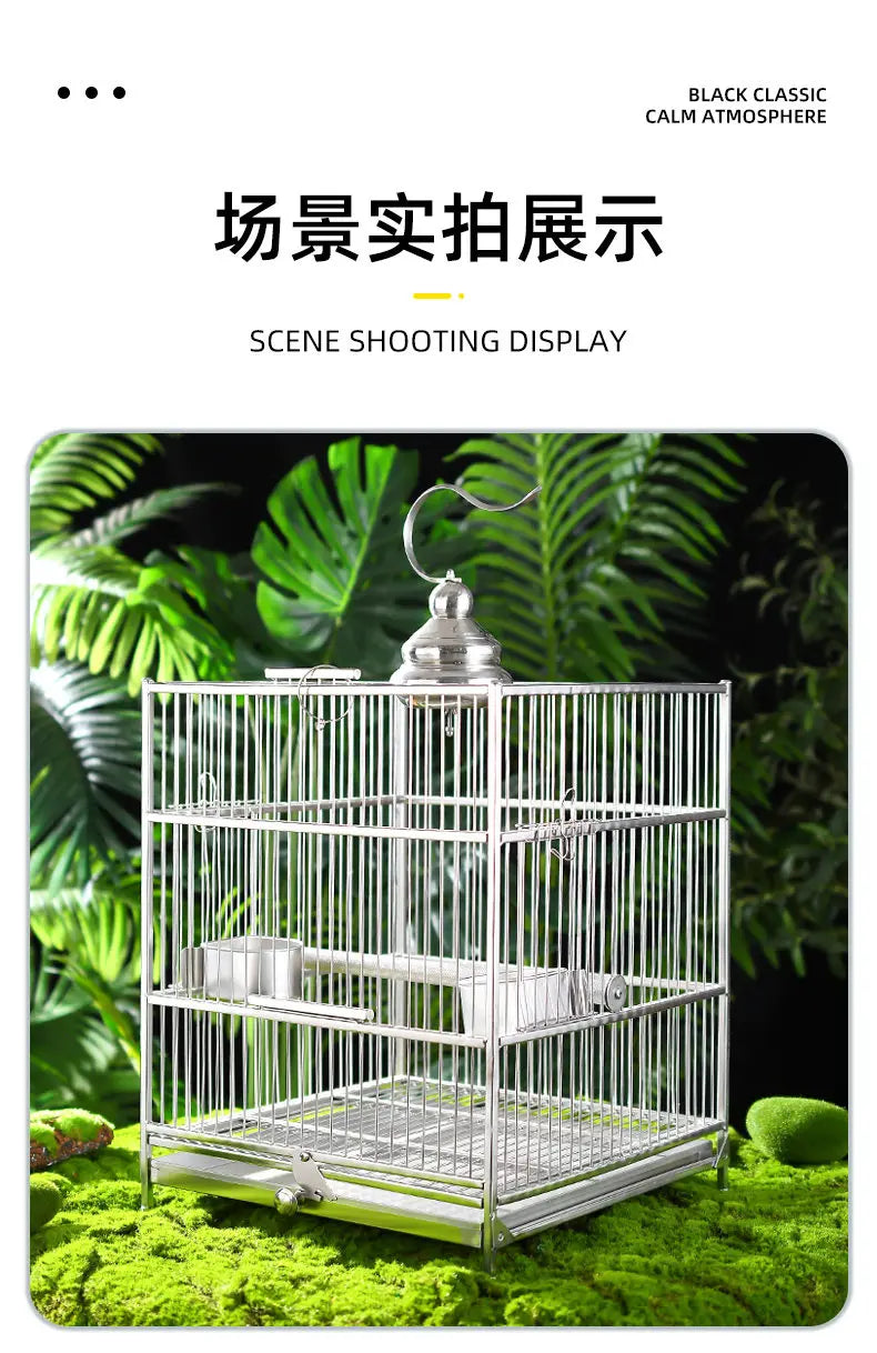 Large Square Stainless Steel Bird Cage for Myna Starling Parrot Villa Metal Cage