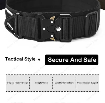 Tactical Dog Collar Adjustable Military Training Nylon Dog Collar with Control Handle and Heavy Metal Buckles for Large Dogs