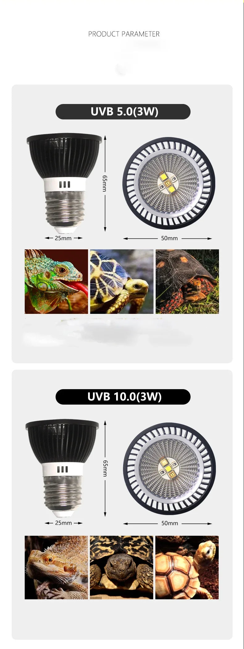 UVB+UVA Reptile 110/220V Basking LED Lamp Reptile Turtle Lizard Mane Lion Ultraviolet Calcium Lamp Sun Light Energy-Saving