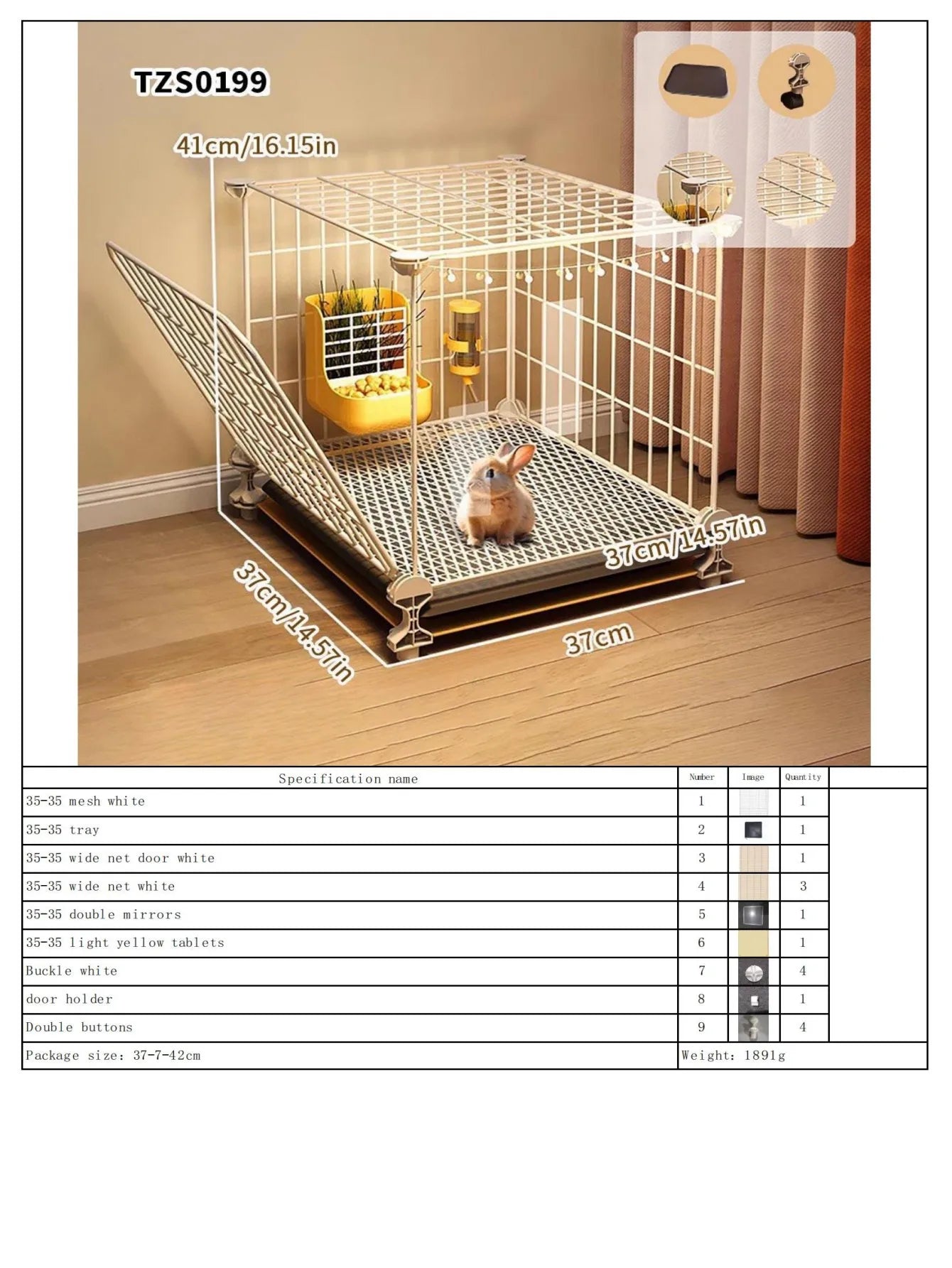 Rabbit Cage with Large Space for Home Use, Large Villa-Style Rabbit Nest with Toilet