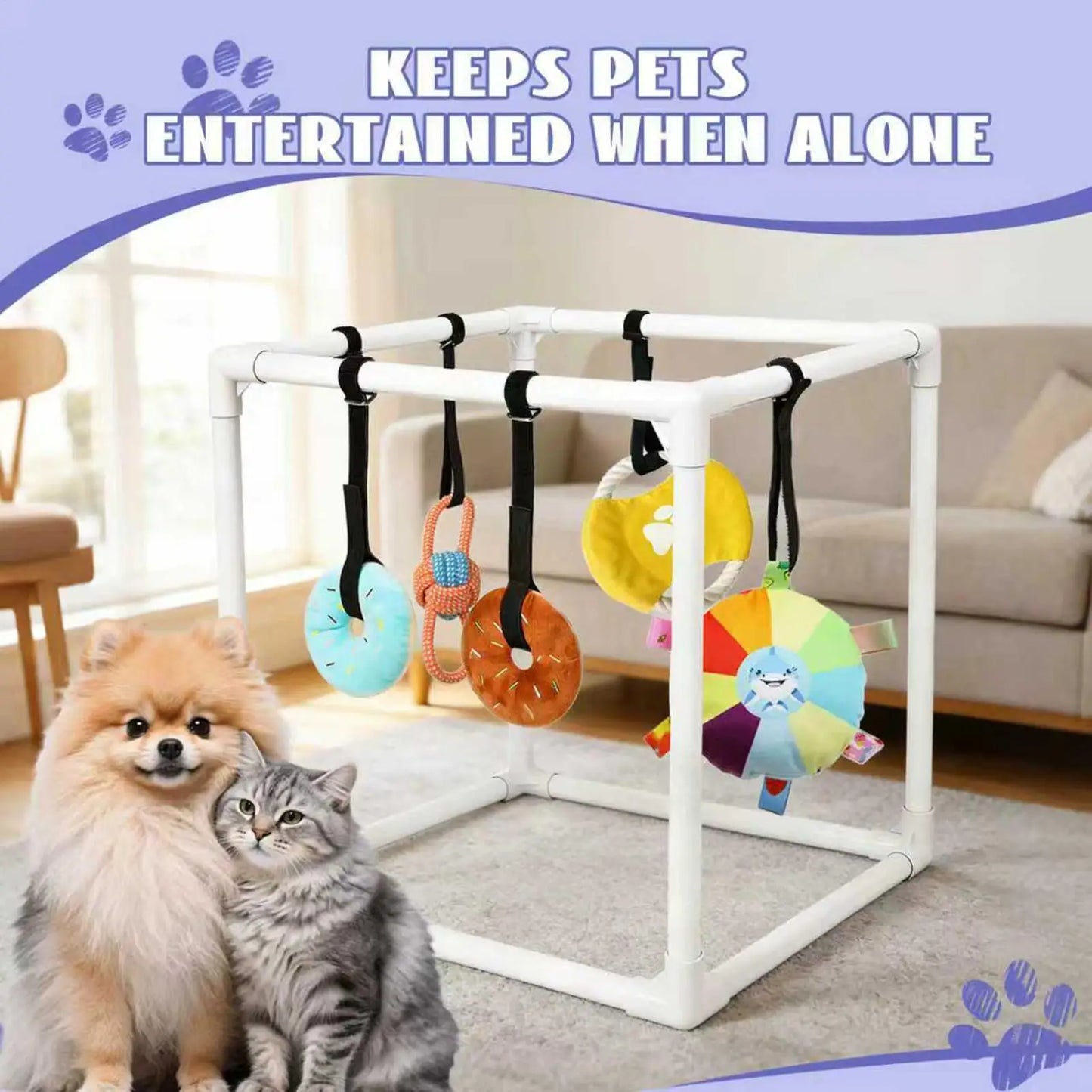 Puppy Gym Assembly Frame Training Tool with 5 Toys Dog Playground Equipment for Training Teething Calming Indoor Floor Play