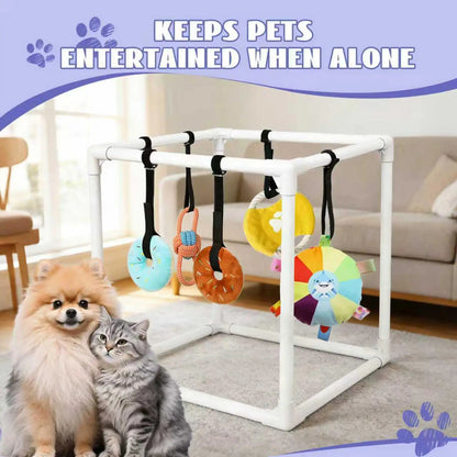 Puppy Gym Assembly Frame Training Tool with 5 Toys Dog Playground Equipment for Training Teething Calming Indoor Floor Play