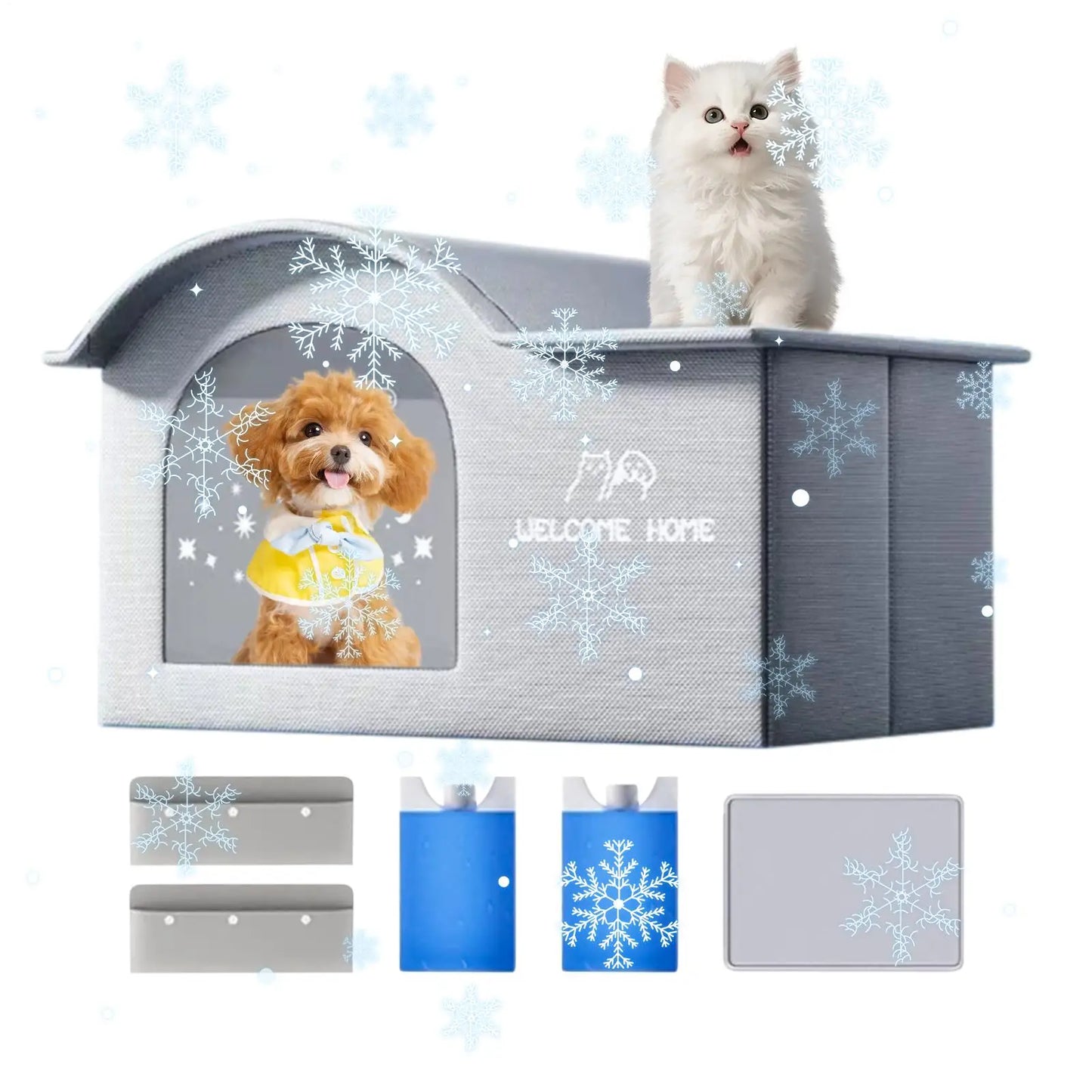 Cooling Cat House Aluminum Foil Insulated Cat Cooling House Tear Resistant Shade Tent Cave Spacious Shelter For Apartment Patio
