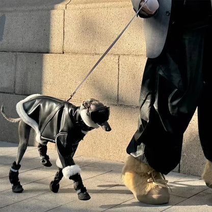 Luxury Leather Whippet Dog Clothes in Winter 4-legged Plush Jacket Windproof Coat Warm Clothing for Italian Greyhound