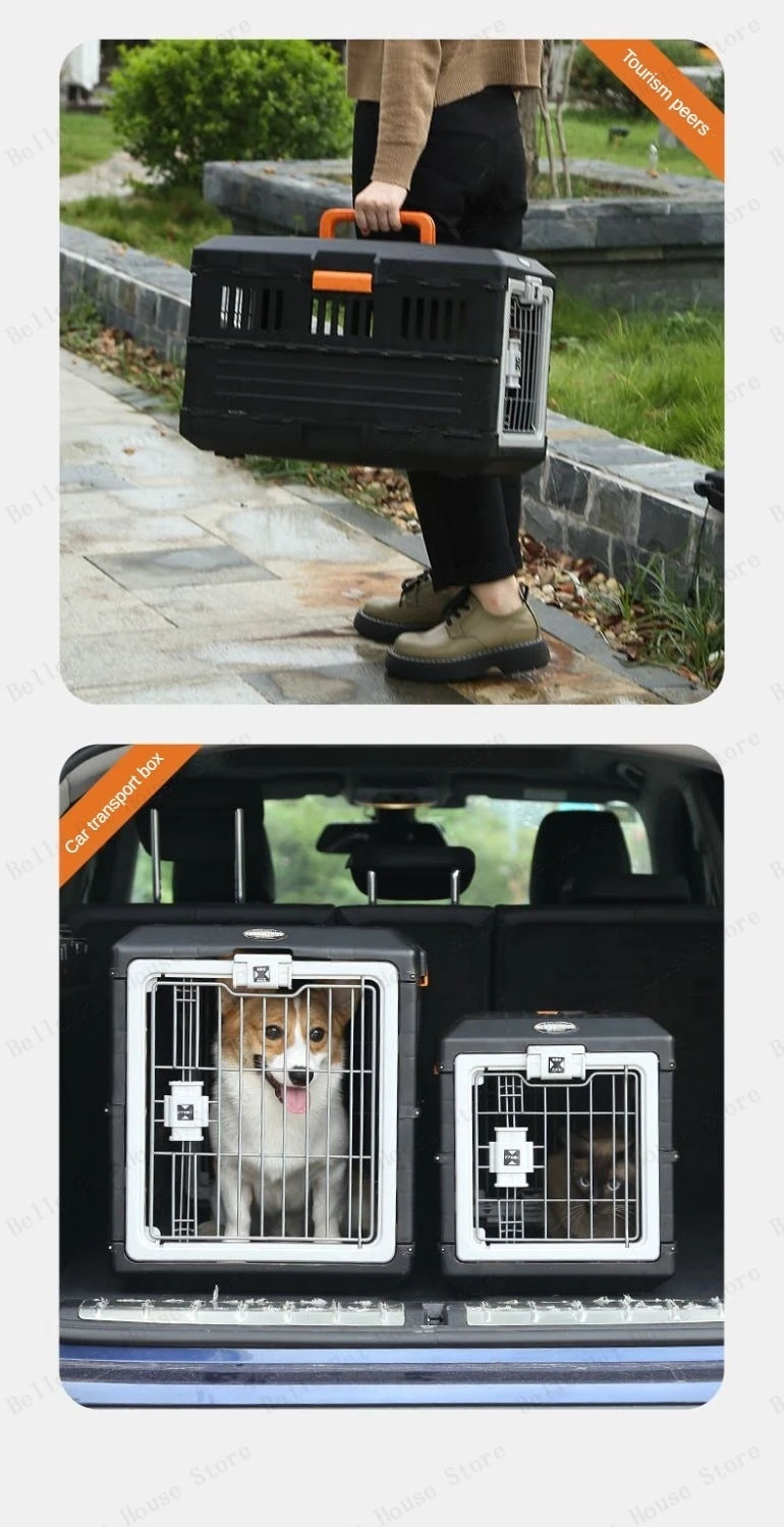 Portable foldable dog cage Oversized breathable pet airline box Car pet cage for traveling Multi-function foldable pet cage