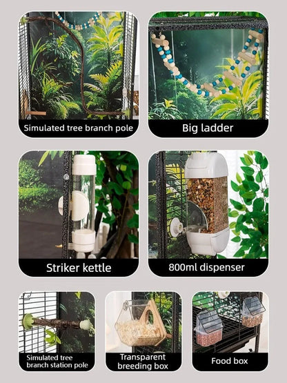 Metal Bird Cage Large Wheeled Transparent Cabinet-type Parrot Cage Interior Budgerigar Cockatiel Nest with Drawer Bird House