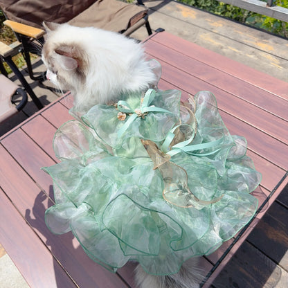 Summer Luxury Pink Green Puppy Dog Cats Clothing Chihuahua Handmade Lace Sling Princess Dresses For Small Medium Dog Pet Clothes