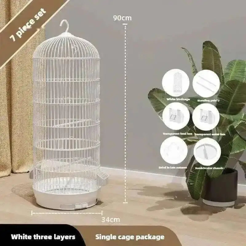 Wrought Retro Household Bird Nordic Round Iron Metal Parrot Cage Large Size Luxury Bird Villa Creative White Parrot House L