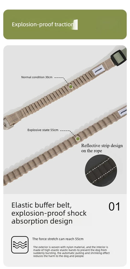 Multi-Functional Dog Leash Anti-Burst Shock Absorption Hands-Free Waist Shoulder Strap Adjustable 114-143cm for 40kg