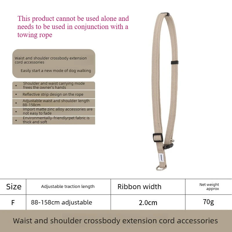 Multi-Functional Dog Leash Anti-Burst Shock Absorption Hands-Free Waist Shoulder Strap Adjustable 114-143cm for 40kg