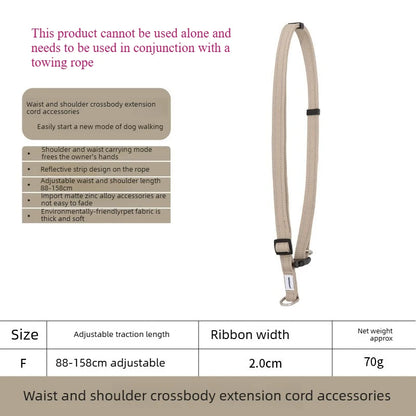 Multi-Functional Dog Leash Anti-Burst Shock Absorption Hands-Free Waist Shoulder Strap Adjustable 114-143cm for 40kg