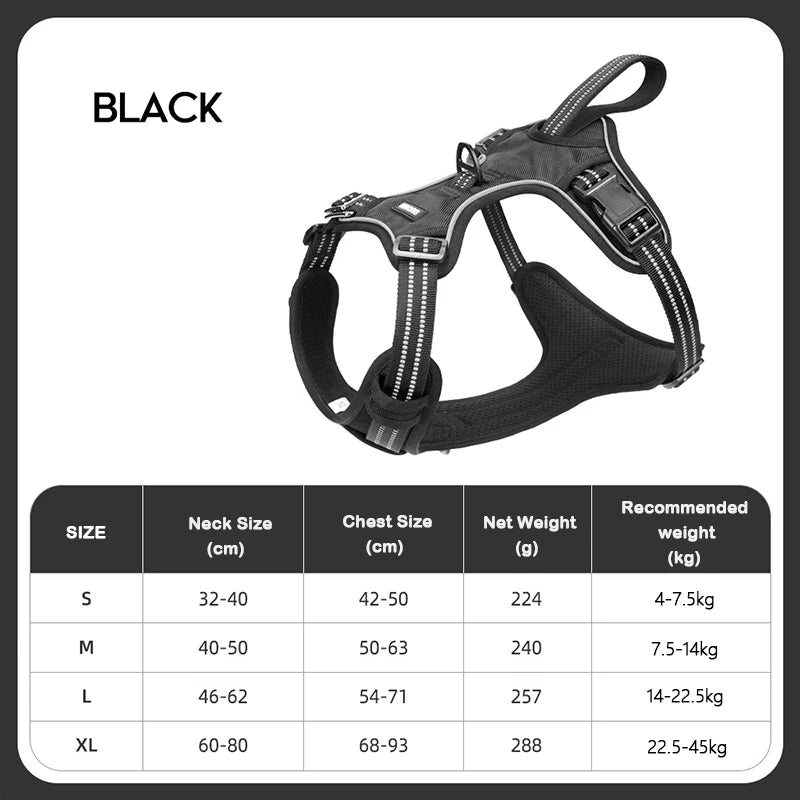Dog Harness for Large Dogs Heavy Duty No Pull Service Dog Vest with Dog Seat Belt Reflective Adjustable Pet Harnes