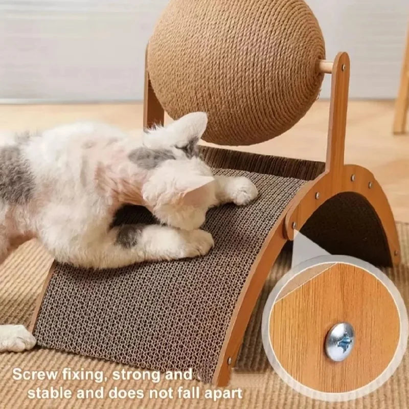 2-in-1 Wooden Cat Scratching Ball And Sisal Scratch Board Durable Solid Wood Paw Toy for Cats And Kittens Pet Supplies