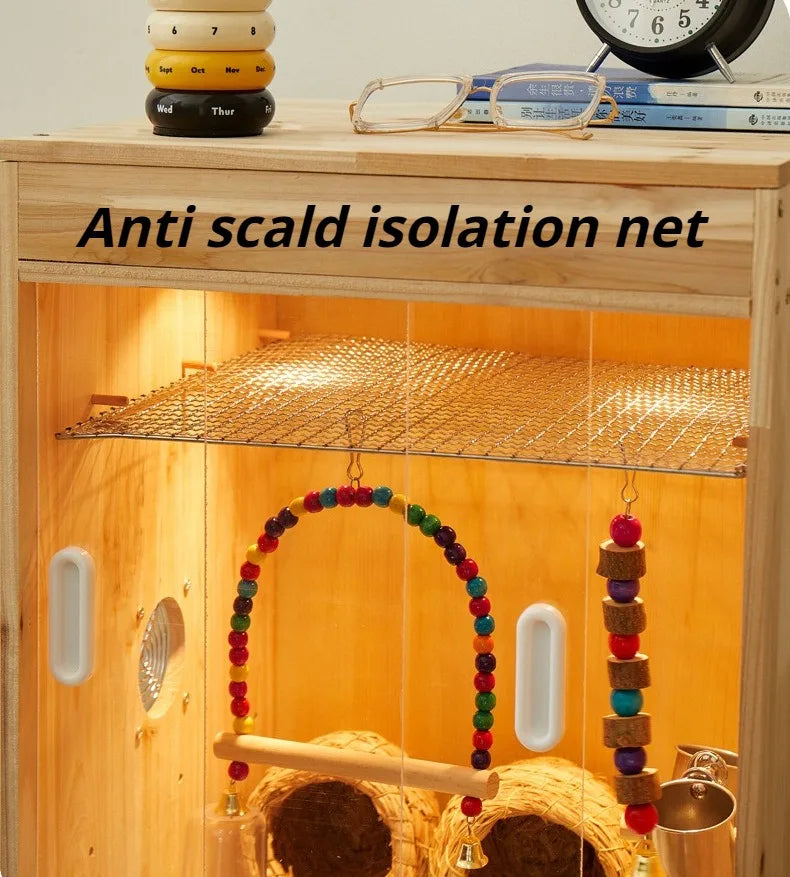 Wooden Bird Cage with Drawers Breathable Young Birds Nest with Base Net Parrot Quail Breeding Box Bird Interior Aviary House