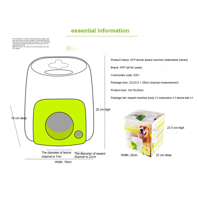 Automatic Dog Ball Launcher with Food Reward - Smart Tennis Ball Thrower Machine for Dogs, Interactive Pet Toy with Chase Traini