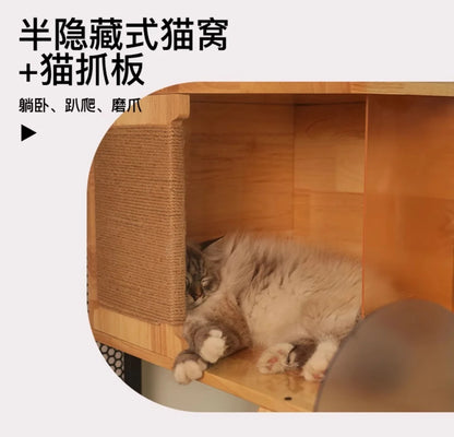 Cat villa solid wood panoramic glass luxury large space cabinet cage can put smart toilet three-story nest house for home use