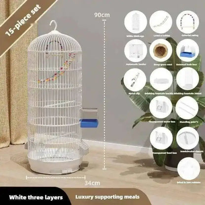Wrought Retro Household Bird Nordic Round Iron Metal Parrot Cage Large Size Luxury Bird Villa Creative White Parrot House L