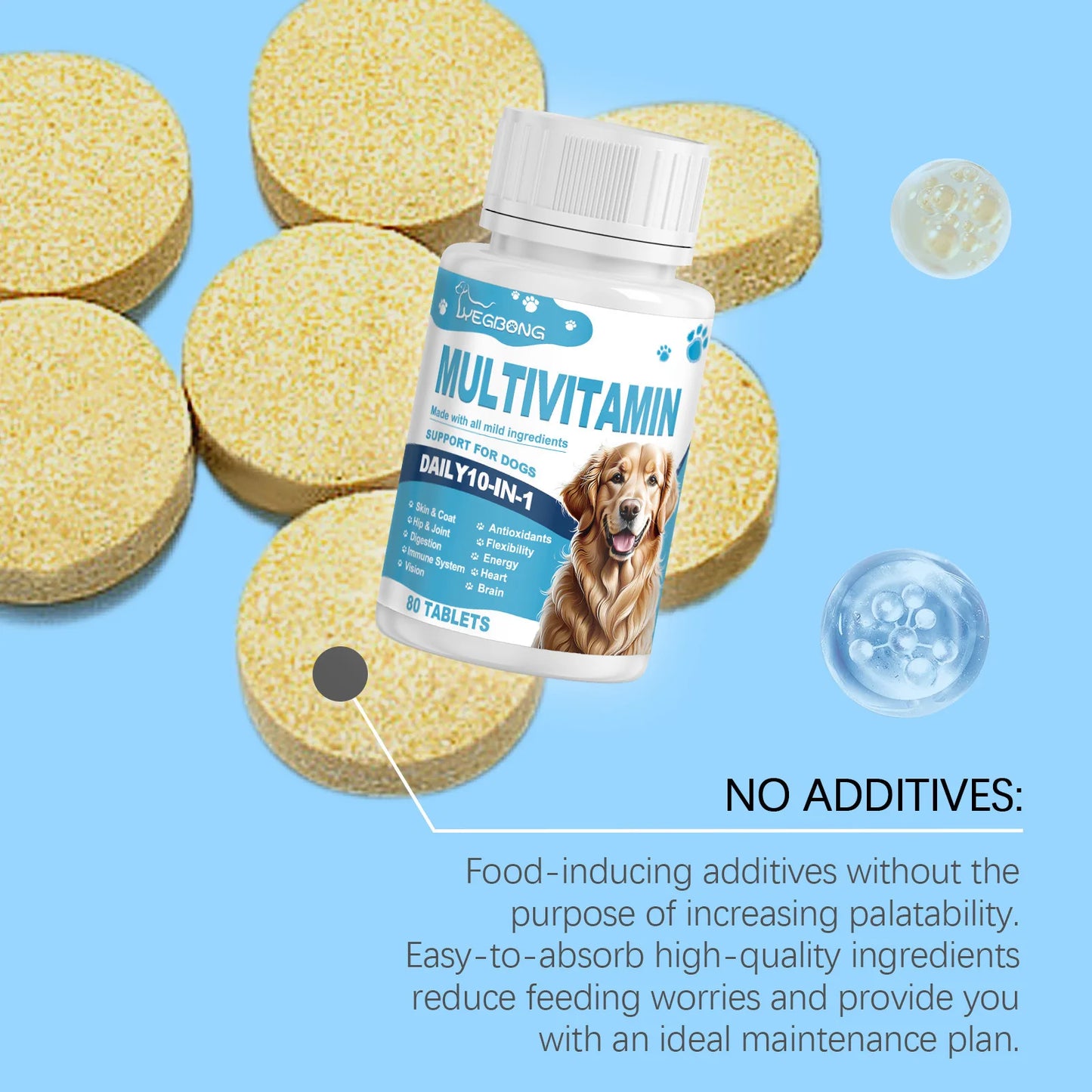 Multivitamin Supplement Tablets for Dogs and Cats, Meat Essence Formula, Vision Support, Strong Bones, Energy Metabolism Boost