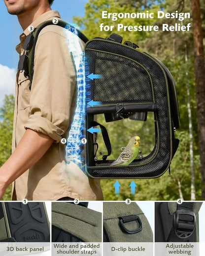 Bird Carrier Parrot Backpack Bag with Perch Cups for Small Pets,Birds,Cockatiel,Portable Bird Cage for Parrots Outdoor Travel