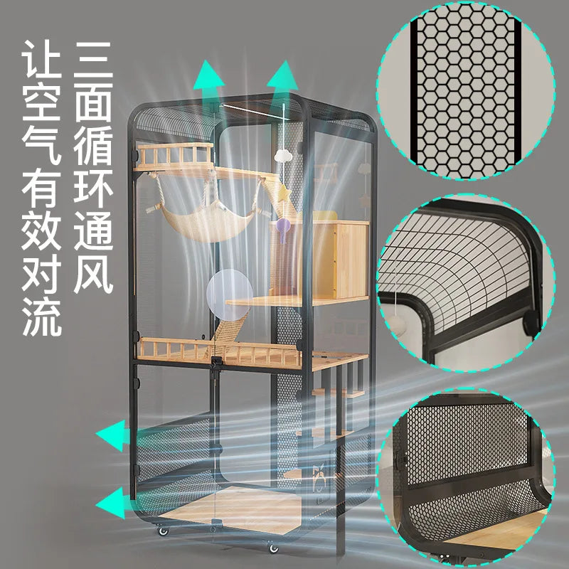 Cat villa solid wood panoramic glass luxury large space cabinet cage can put smart toilet three-story nest house for home use