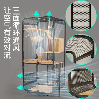 Cat villa solid wood panoramic glass luxury large space cabinet cage can put smart toilet three-story nest house for home use