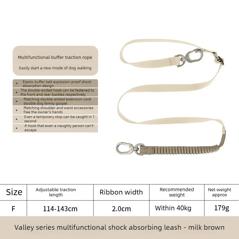 Multi-Functional Dog Leash Anti-Burst Shock Absorption Hands-Free Waist Shoulder Strap Adjustable 114-143cm for 40kg