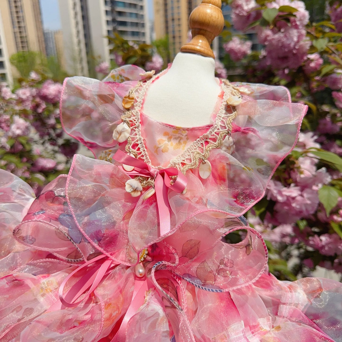 Summer Luxury Pink Green Puppy Dog Cats Clothing Chihuahua Handmade Lace Sling Princess Dresses For Small Medium Dog Pet Clothes