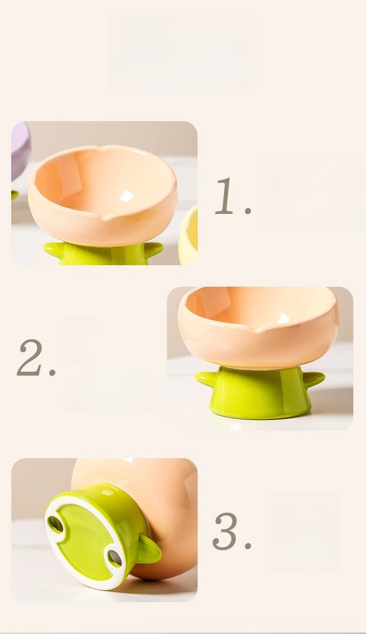 Tulip-shaped ceramic cat food bowl for pets prevent tipping over, and reduce the risk of blackening at the bottom of the bowl