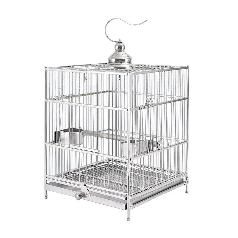 Large Square Stainless Steel Bird Cage for Myna Starling Parrot Villa Metal Cage