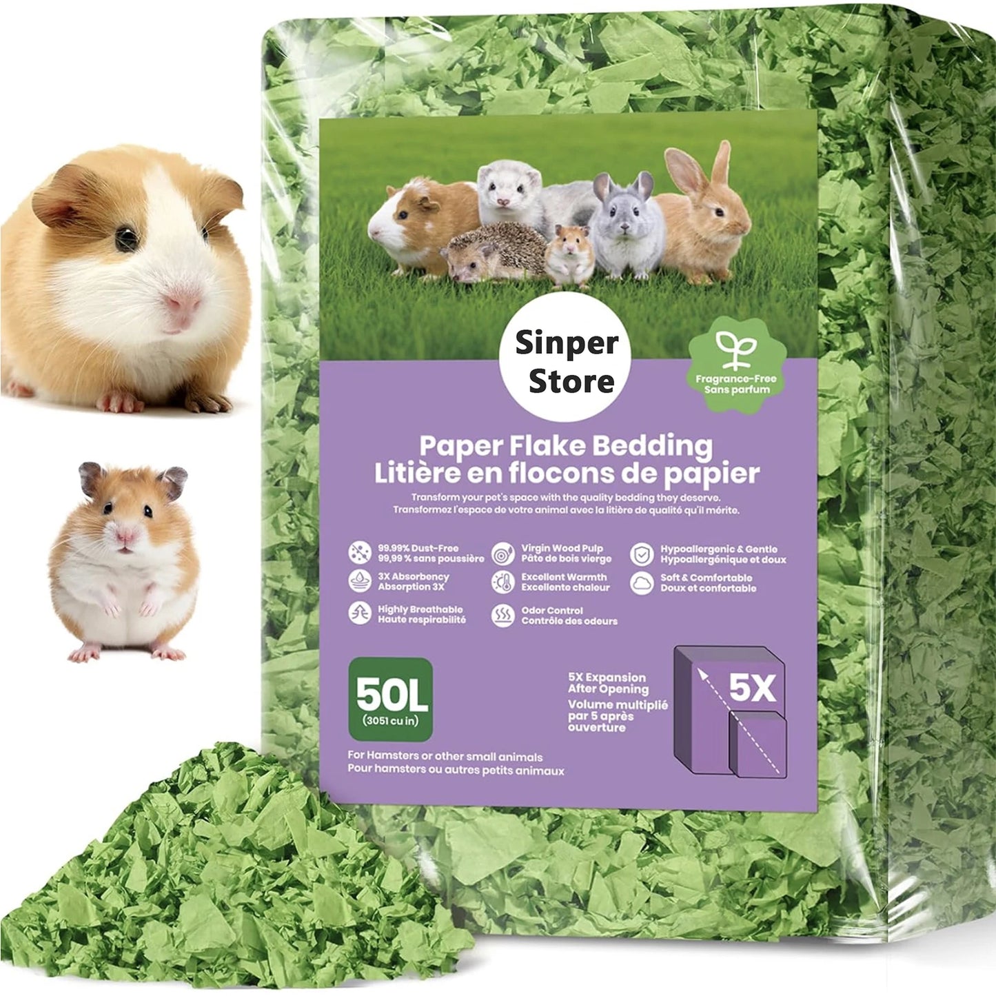 Hamster Bedding Dust-Free Guinea Pig Paper Bedding Odor Control Paper Bedding, Cozy Animal Bedding for Rabbit Rat Syrian Dwarf