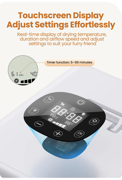 ROJECO 70L Smart Pet Dryer Box Automatic Temperature Control 360° Drying Ultra Quiet Pet Hair Grooming For Dog Cat Dryer 4 Speed