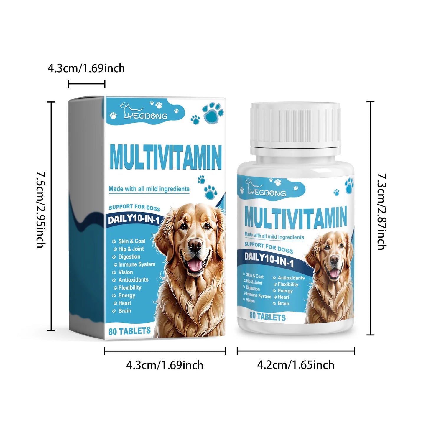 Multivitamin Supplement Tablets for Dogs and Cats, Meat Essence Formula, Vision Support, Strong Bones, Energy Metabolism Boost