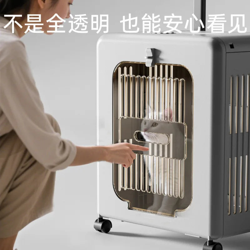 Pet supplies Outdoor cat out cat box breathable air box puppy pet supplies universal wheel pull rod box out of cage air