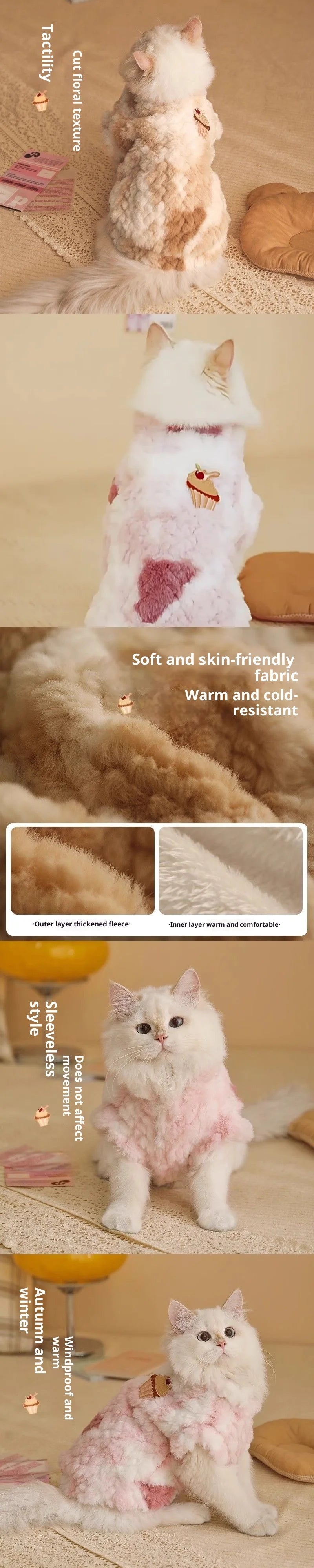 Warm Cat Vest Kitten Ragdoll British Shorthair Silver Shaded Cat Winter Autumn Clothes Cute Small Cat Outfit Cozy Pet Apparel
