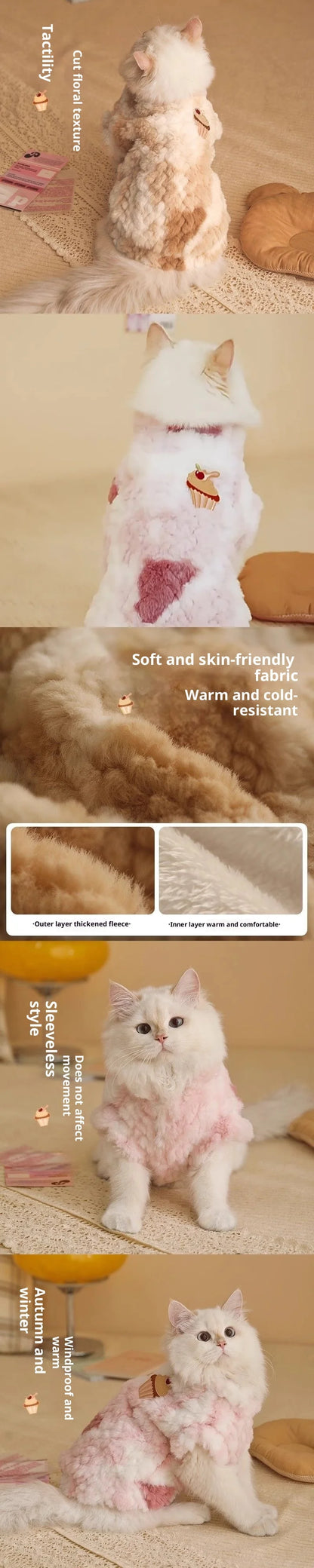 Warm Cat Vest Kitten Ragdoll British Shorthair Silver Shaded Cat Winter Autumn Clothes Cute Small Cat Outfit Cozy Pet Apparel