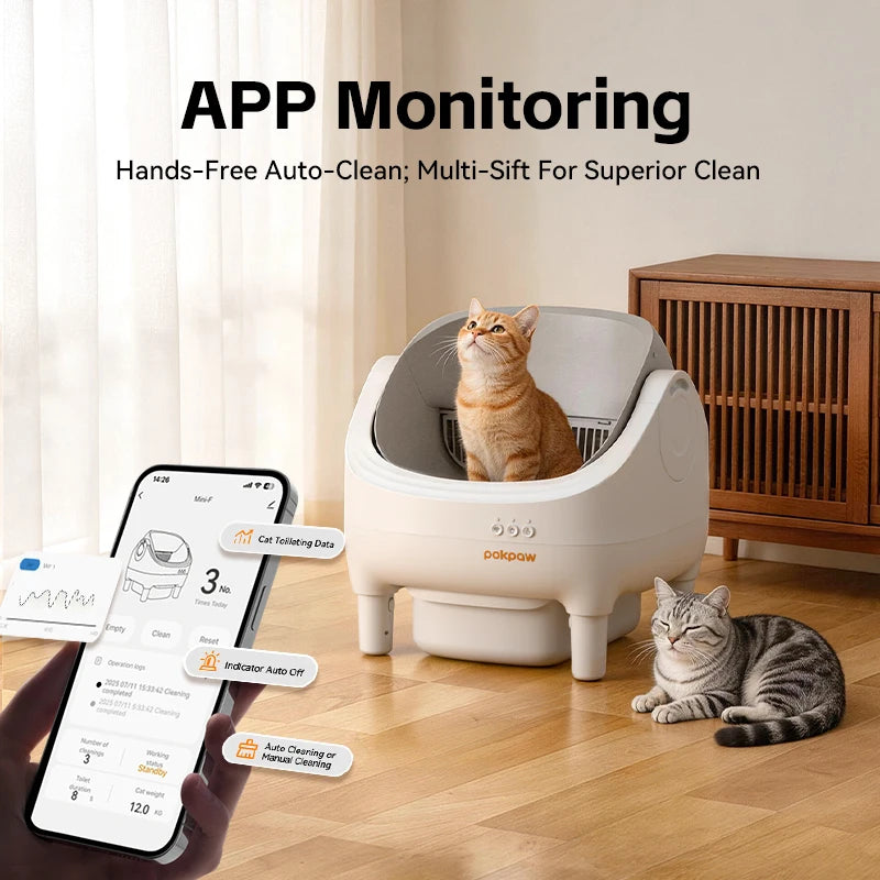 Pokpaw CL16 Smart Cat Litter Box with App Control 76L Self-cleaning Automatic Semi Enclosed Cat Litter Box Cat Toilet Supplies