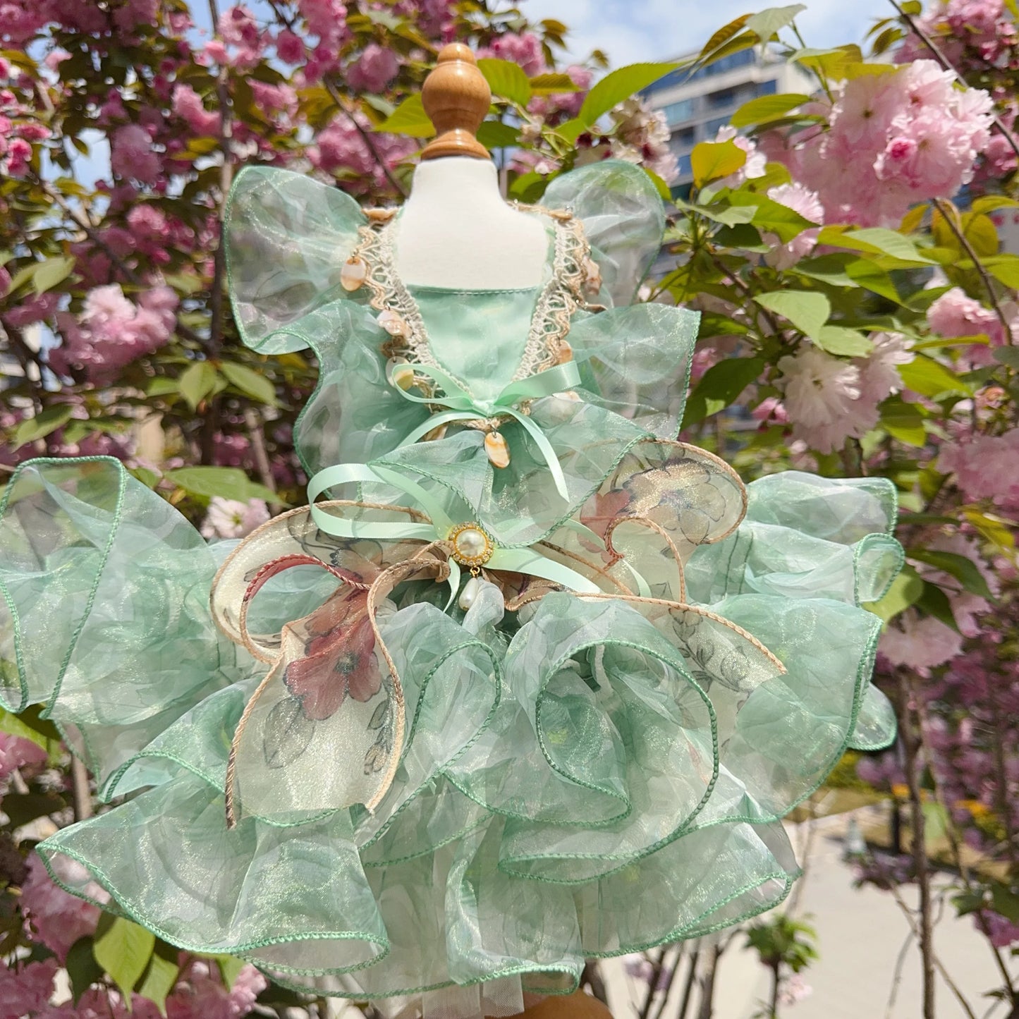 Summer Luxury Pink Green Puppy Dog Cats Clothing Chihuahua Handmade Lace Sling Princess Dresses For Small Medium Dog Pet Clothes
