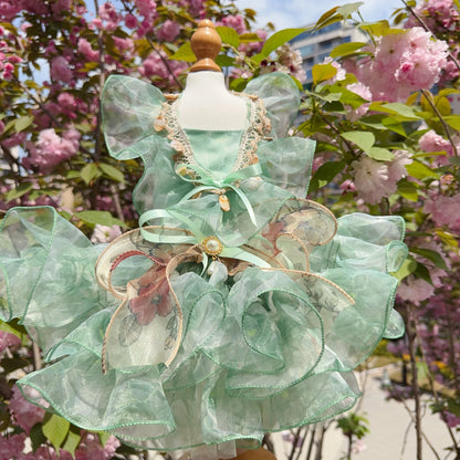 Summer Luxury Pink Green Puppy Dog Cats Clothing Chihuahua Handmade Lace Sling Princess Dresses For Small Medium Dog Pet Clothes