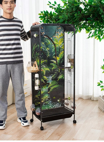Metal Bird Cage Large Wheeled Transparent Cabinet-type Parrot Cage Interior Budgerigar Cockatiel Nest with Drawer Bird House