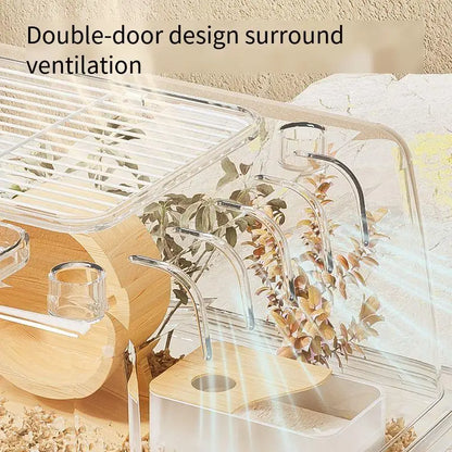 60cm Acrylic Hamster Cage Large Transparent Habitat for Syrian Hamster & Mice Spacious Villa-Style Chew-Proof Enclosure